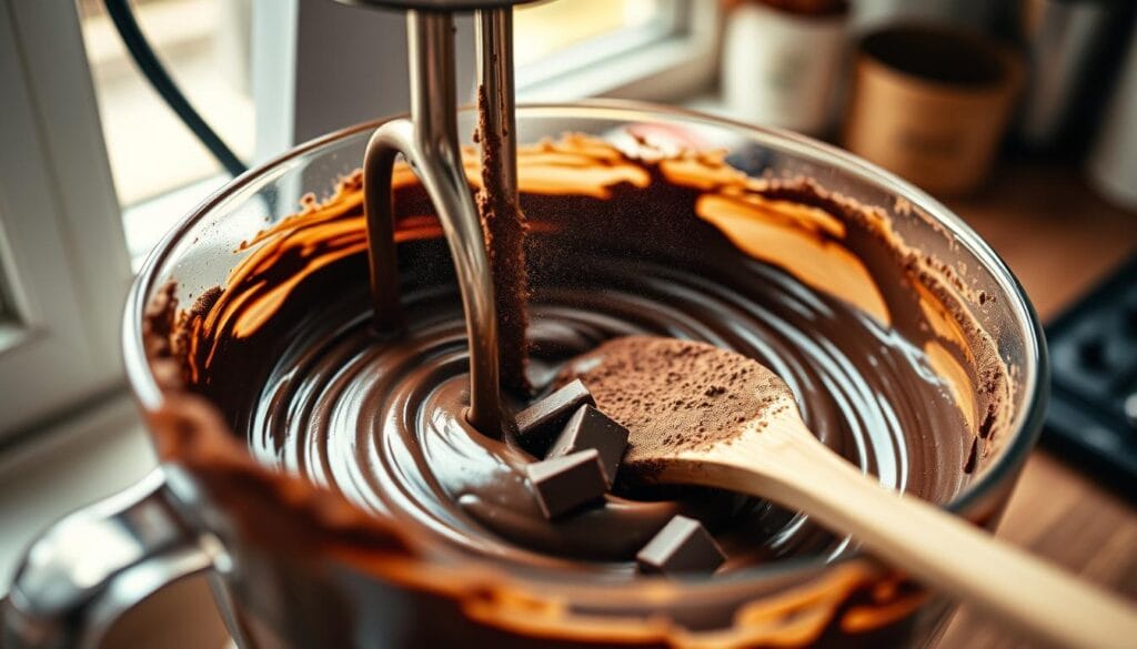 Mixing the chocolate pound cake batter