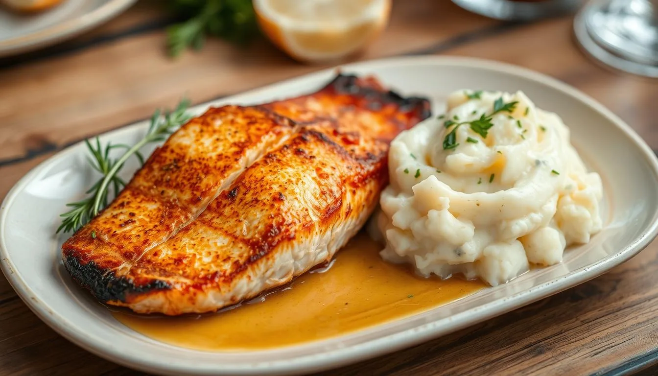 salmon and mashed potatoes