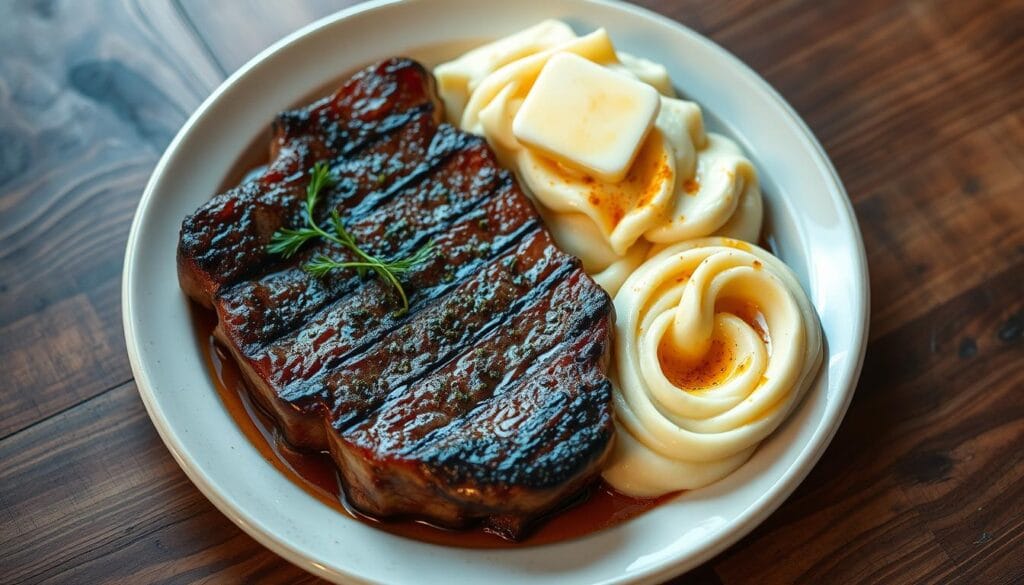 steak and mashed potatoes